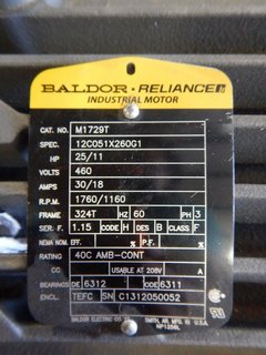 image for: Baldor M1729T Electric Motor 2 Speed 25/11 HP 460 V 1760/1160 RPM 324T Frame