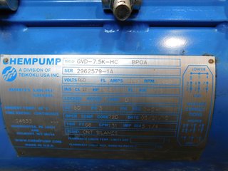 image for: Chempump Teikoku Canned Pump GVD-7.5K-HC BPOA, Hastelloy C, 460 Volts, 131 GPM