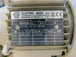 image for: Electro Adda Gearmotor W/ Bonfiglioli Brake, .25 kW, 230/400 Volts, 1360 RPM, FCP71FE-4.