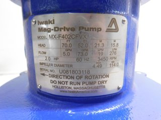 image for: NEW Iwaki Magnetic Drive Pump MX-F402CFVX, 73 GPM, 52 Ft Hd, 2 HP, 3450 RPM, Mag