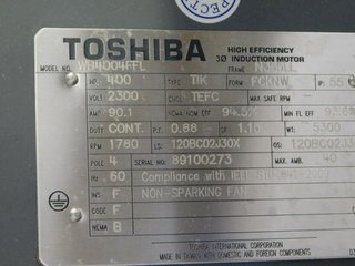image for: NEW Toshiba Electric Motor 400 HP, 2300 Volts, 1780 RPM, N355LL Frame, TEFC, NEW