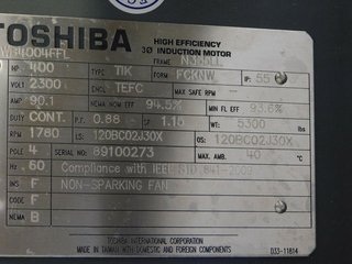 image for: NEW Toshiba Electric Motor 400 HP, 2300 Volts, 1780 RPM, N355LL Frame, TEFC, NEW