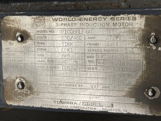 image for: Toshiba Electric Motor 100 HP, 230/460 Volts, 445T Frame, 885 RPM, TEFC, 3 Phase